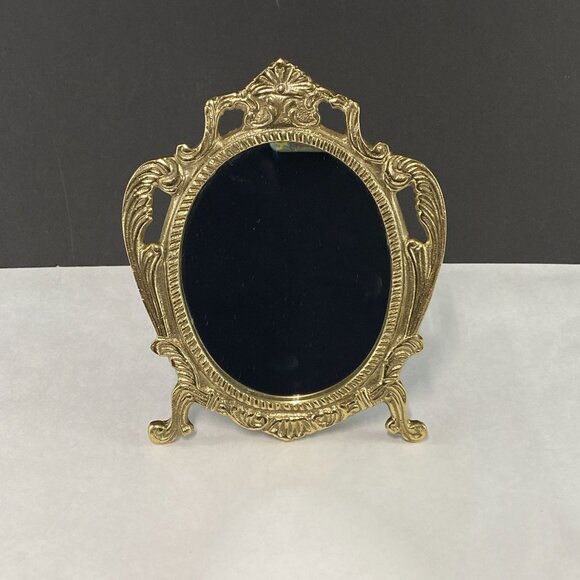 Vintage Ornate Brass Tabletop Vanity Mirror - Picture 1 of 9